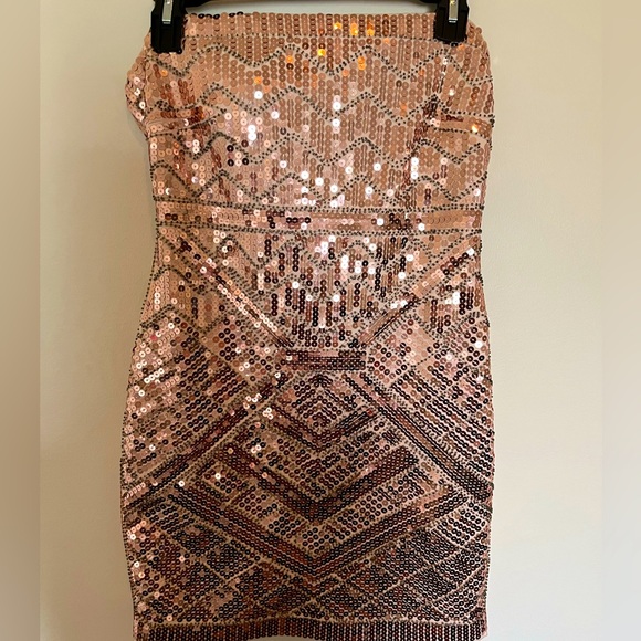 bebe | Dresses | Bebe Rose Gold Sequin Dress | Poshmark